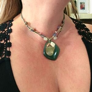 Vintage Avon boho gemstone and green glass necklace
